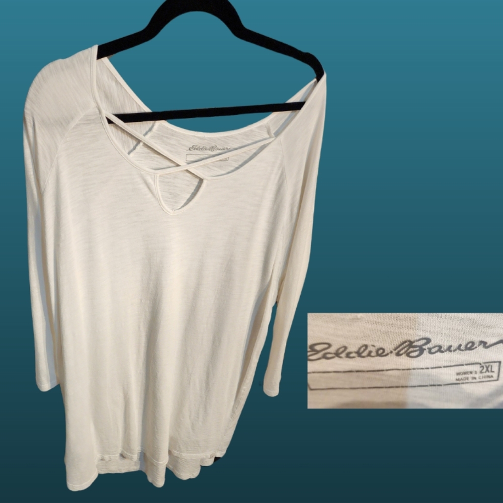 Eddie Bauer white 3/4 sleeve criss cross tee sz 2X